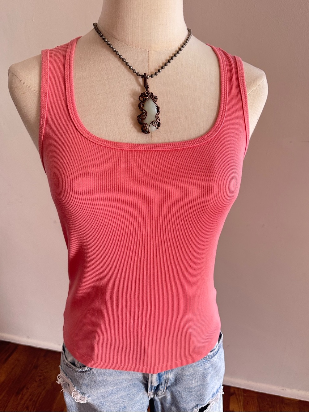 A New Day Coral Pink Ribbed Tank Top Basic Layering Cami Size S